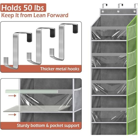 Over Door Organizer 6 Large 12 Side Pocket Hanging Storage Baby Closet Pantry - Picture 4 of 7